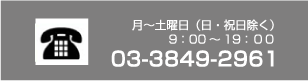 月～土曜日（日・祝日除く）9：00～19：00　03-3849-2961